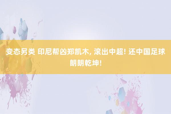 变态另类 印尼帮凶郑凯木， 滚出中超! 还中国足球朗朗乾坤!